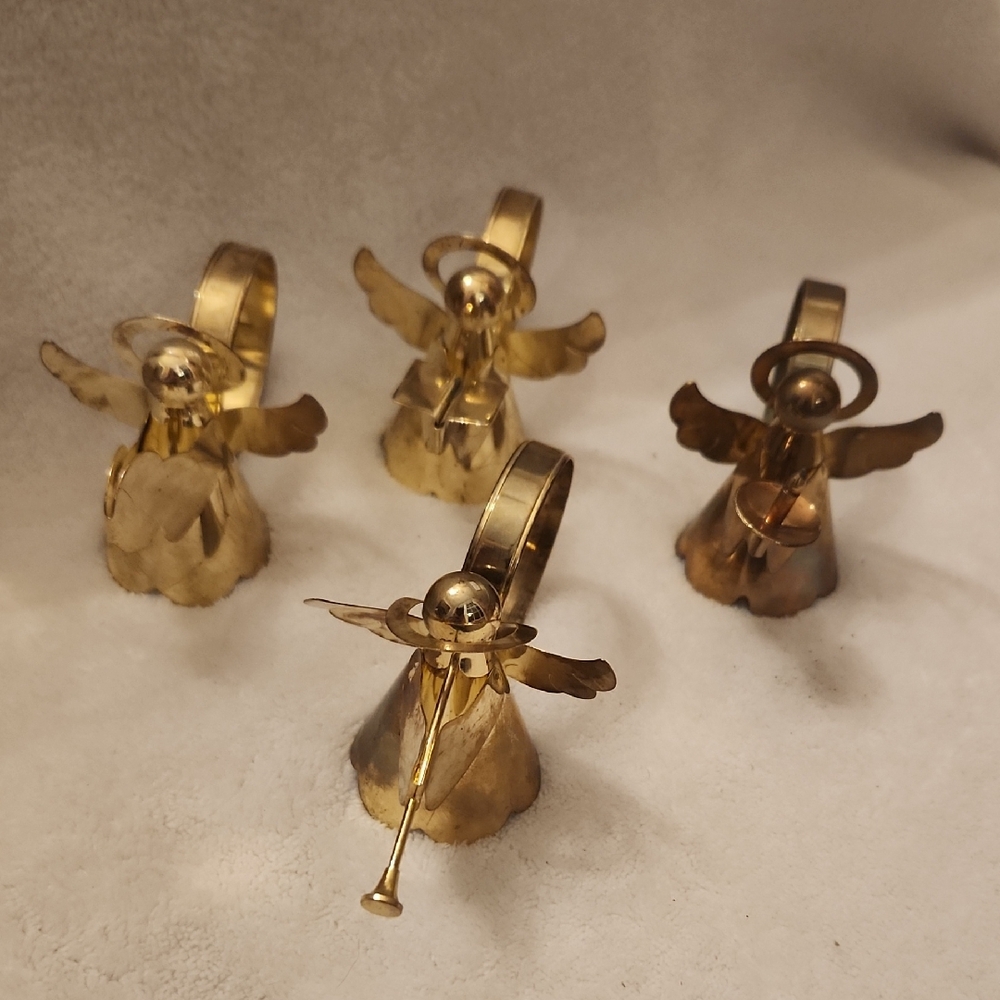 Set of 4 Vintage Brass Angel Napkin Rings Christmas Holiday Decor